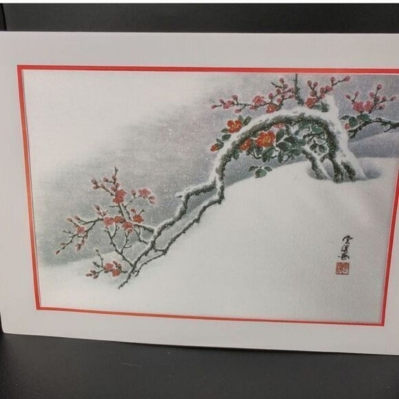 Asian Design Greeting Cards With Cherry Blossoms In The Snow - Picture 5 of 6